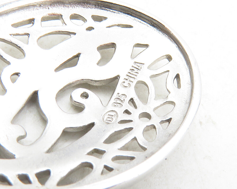 925 Sterling Silver Genuine Diamond Open Floral Swirl Design Pendant PT7732