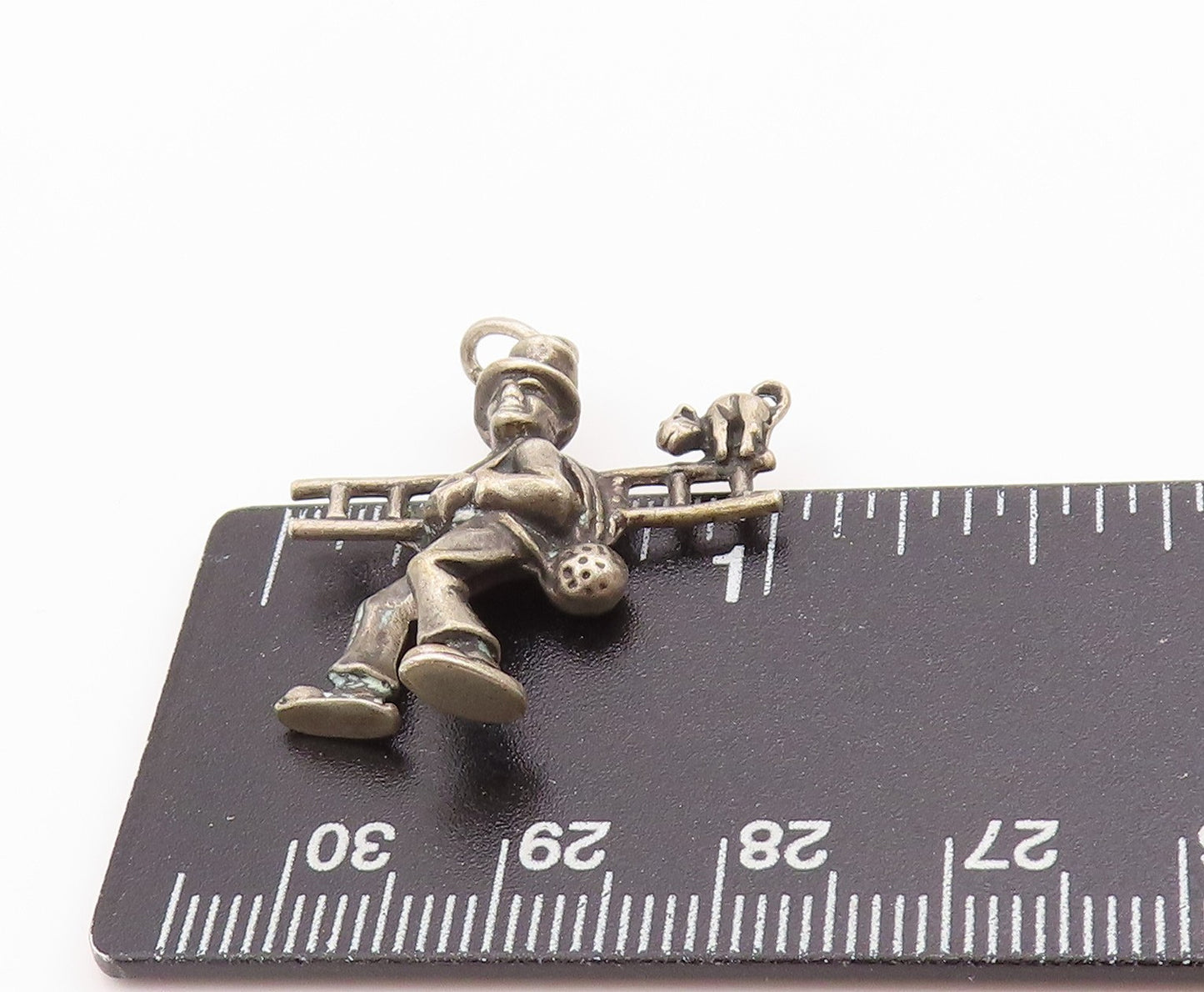 925 Sterling Silver Vintage Pendant German Lucky Chimney Sweep with Cat PT24890