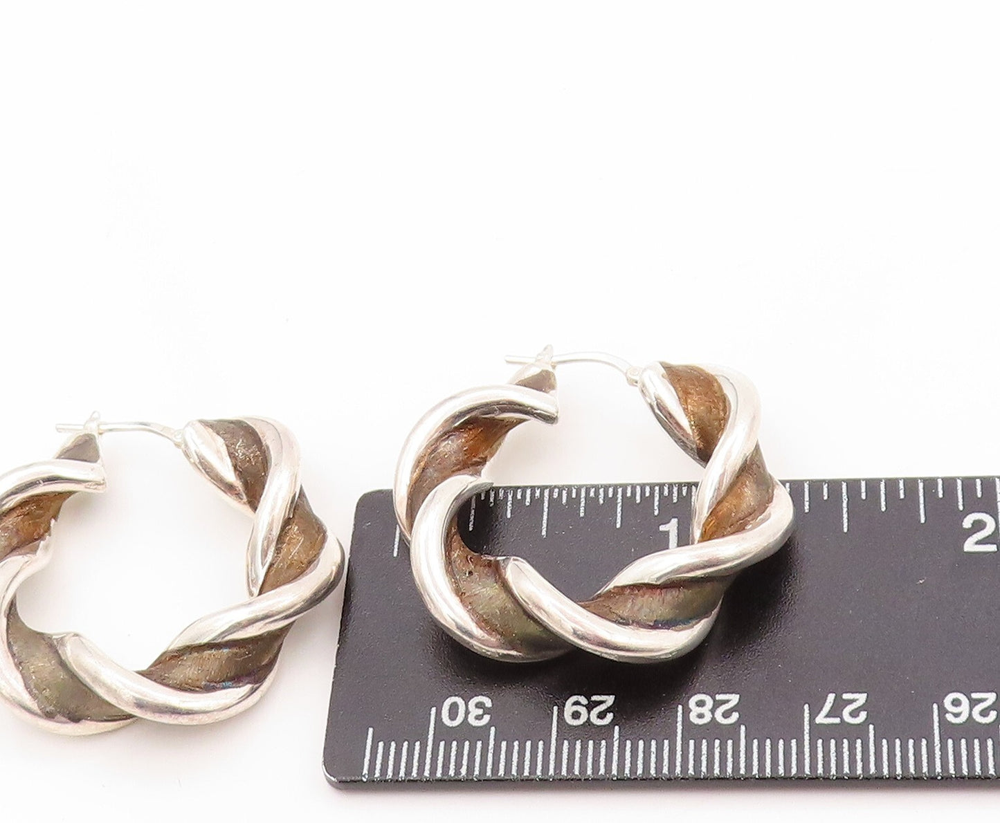 925 Sterling Silver Vintage Earrings Designer Twisted Rope Cutout Hoops EG13413