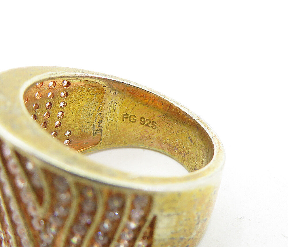 925 Sterling Silver Topaz Gold Plated Swirl Tapered Band Ring Sz 7 RG4616