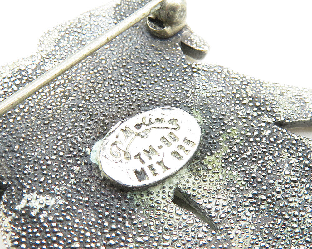 MEXICO 925 Sterling Silver Vintage Oxidized Little Girls Brooch Pin BP3755