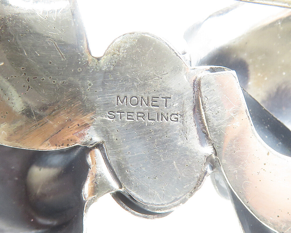 MONET 925 Sterling Silver Vintage Rare Shiny Bow Tied Ribbon Brooch Pin BP7588