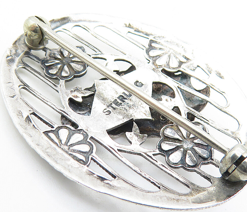 925 Sterling Silver Vintage Shiny Floral Leaf Open Twist Brooch Pin BP2555
