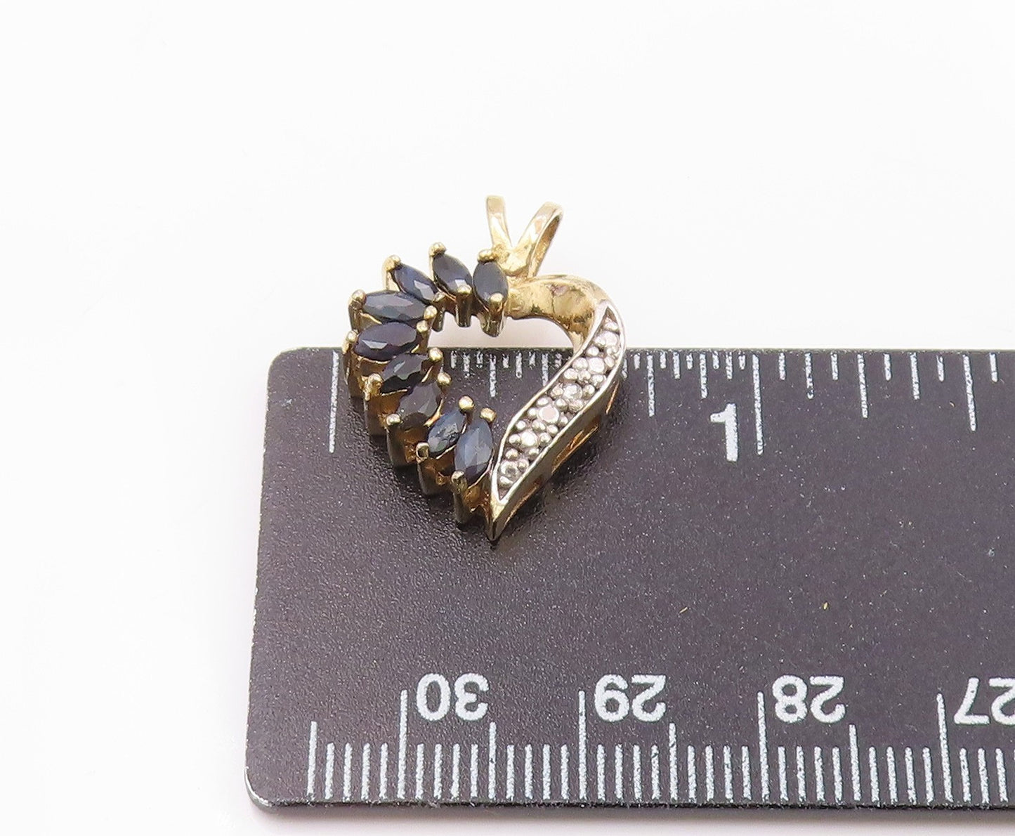 925 Silver Vintage Genuine Diamonds & Sapphire Love Heart Pendant PT16955