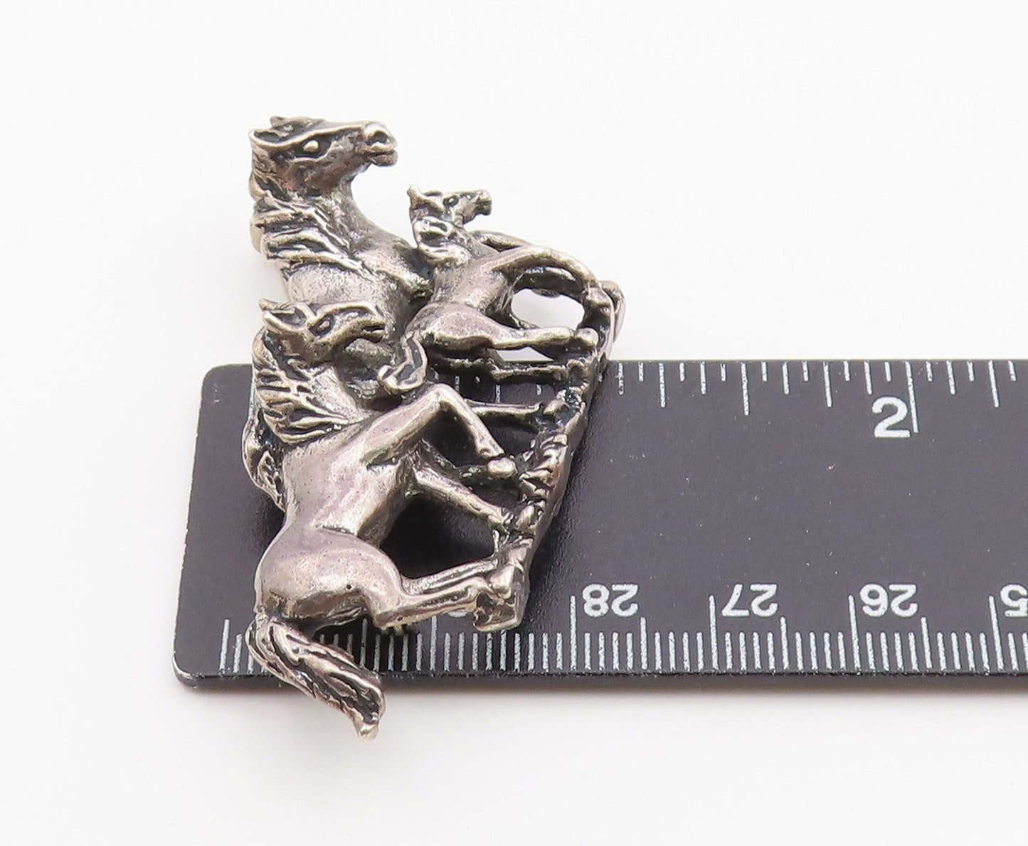 OTT 925 Silver Vintage Shiny Dark Tone Horse Family Heavy Brooch Pin BP8163