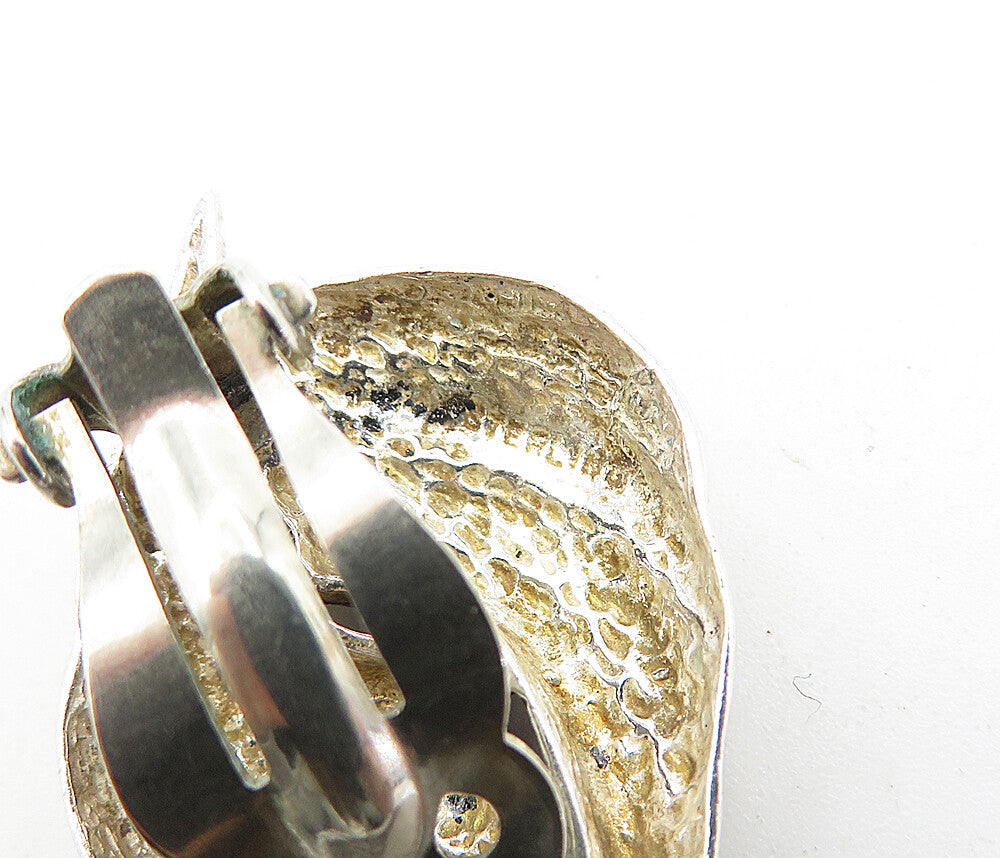 925 Sterling Silver Vintage Shiny Etched Swirl Non Pierce Earrings EG2145