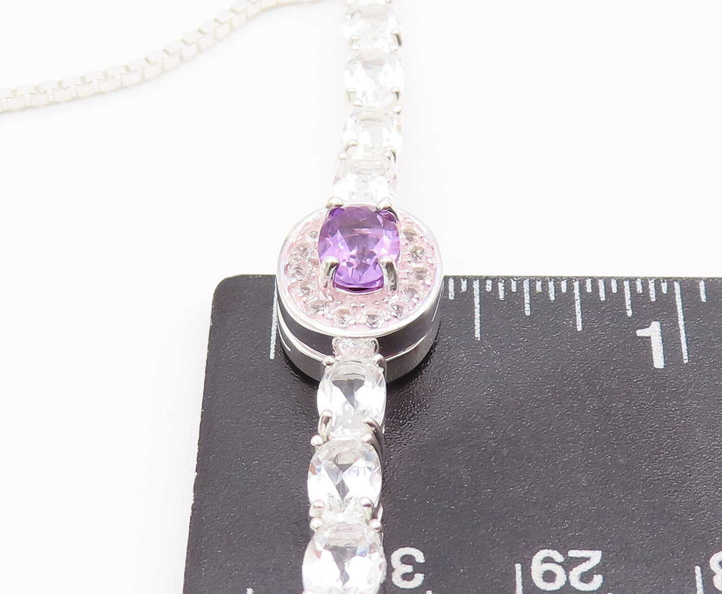 925 Sterling Silver Vintage Bracelet Oval Cut Amethyst & Topaz Band BT10523