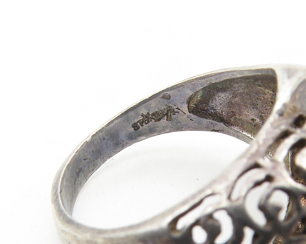 925 Sterling Silver Vintage Swirl Pattern Dark Tone Band Ring Sz 5 RG10928