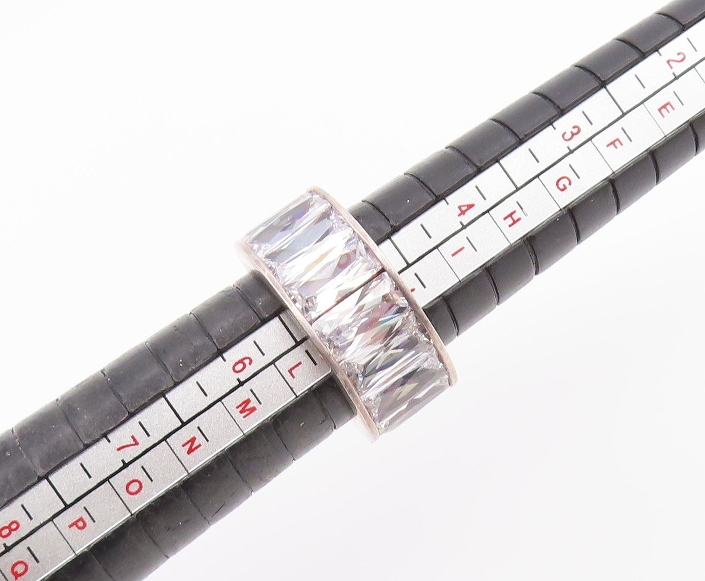 925 Sterling Silver Vintage Ring Baguette Cut CZ Eternity Band Sz 5 RG36845