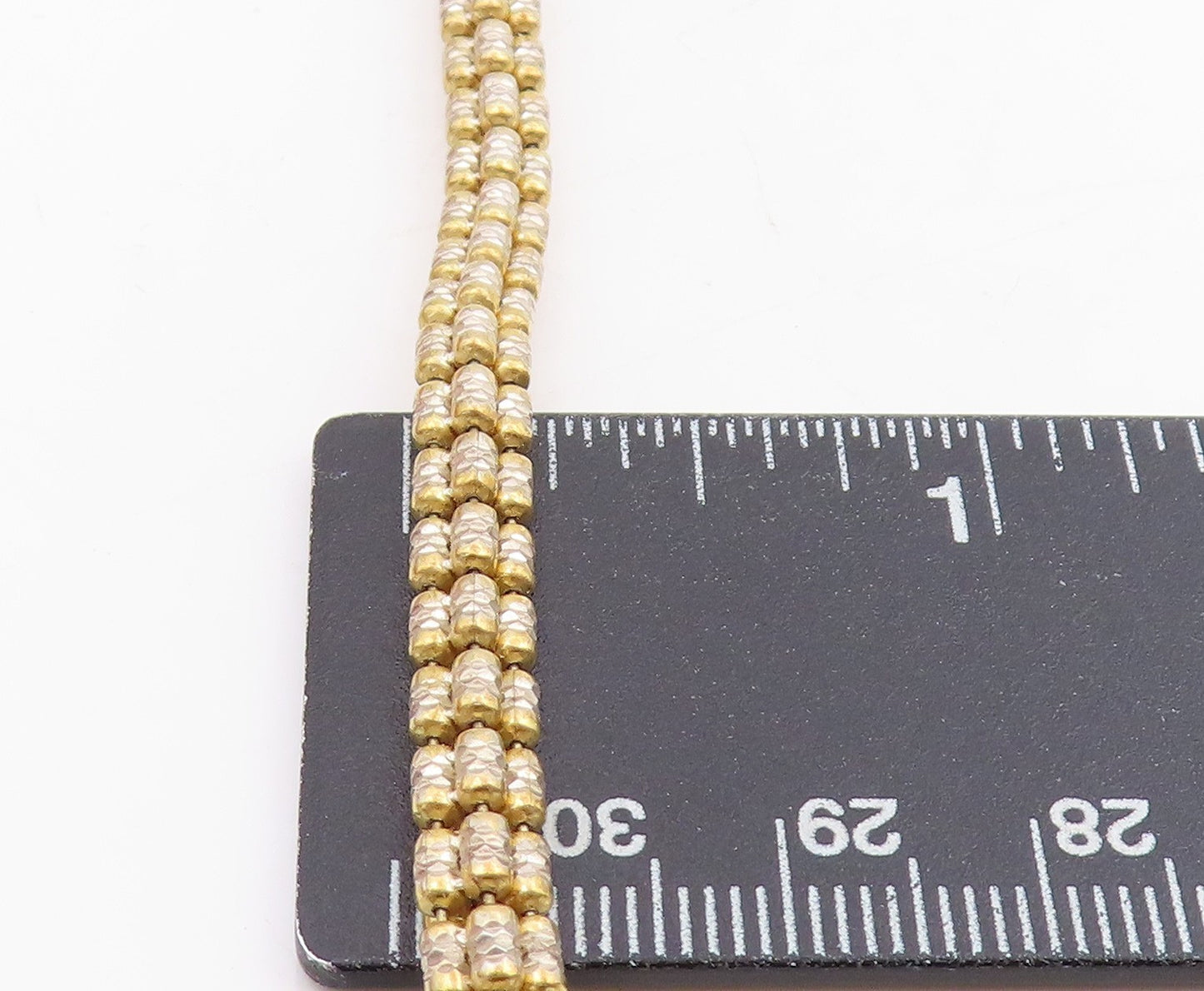 925 Sterling Silver Vintage Bracelet Two Tone Weave Link Design Chain BT11455
