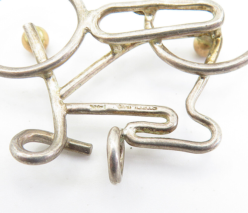 925 Silver & 14K GOLD Vintage Two Tone Modernist Bicycle Pendant PT5273