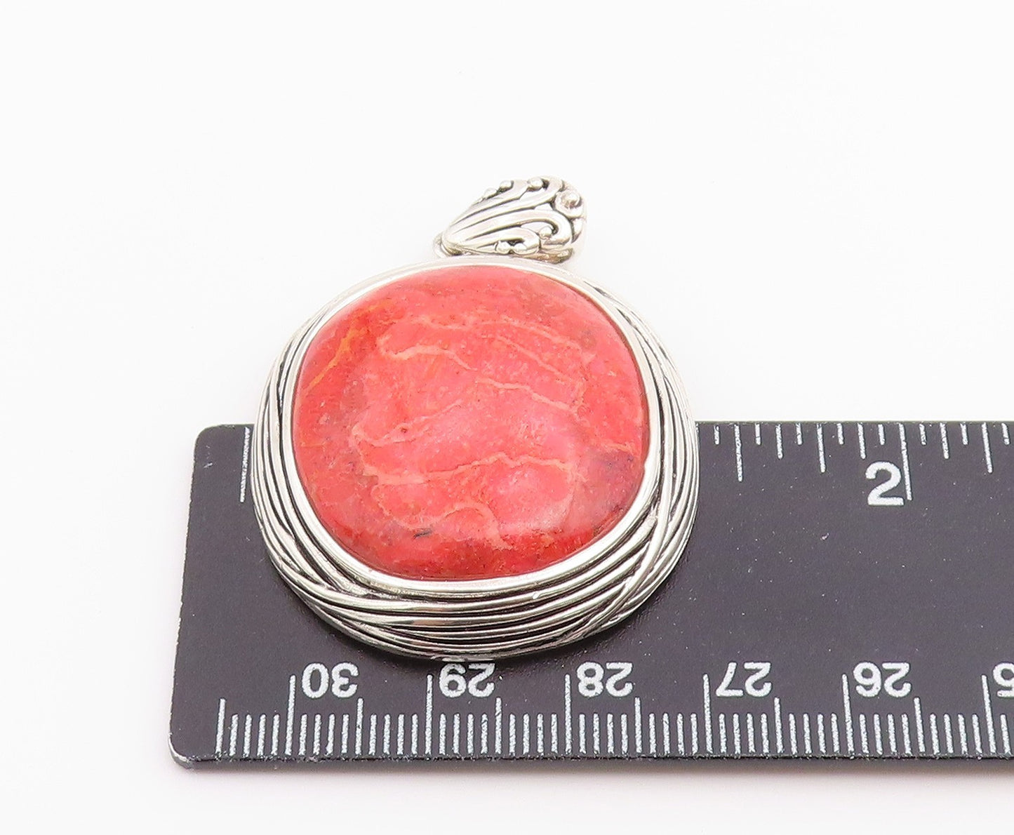 925 Sterling Silver Vintage Pendant Cabochon Pink Rhodochrosite Charm PT26540