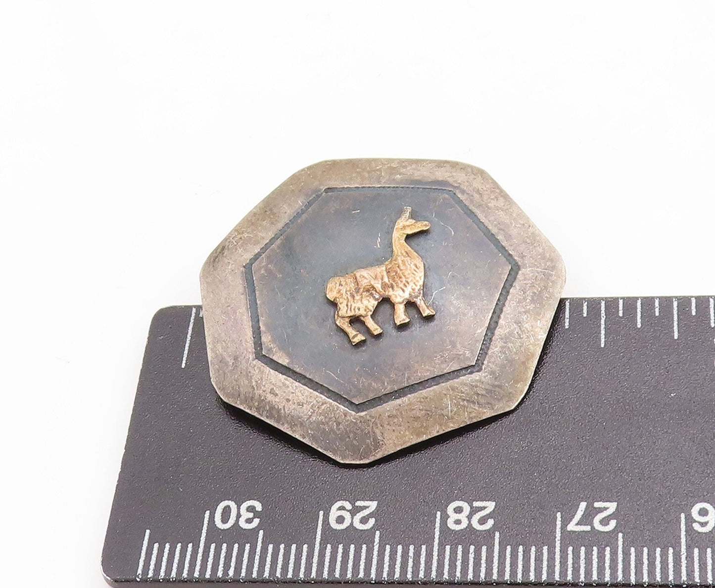 18k Gold 925 Sterling Silver Vintage Brooch Pin Dark Tone Animal Carved BP11357