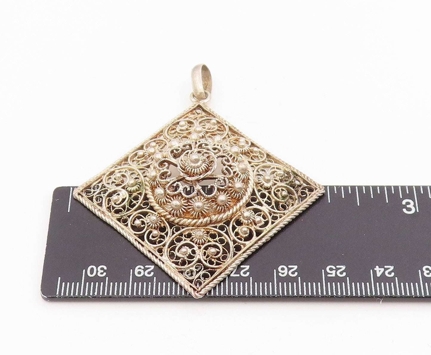 925 Sterling Silver Vintage Pendant TOPAZIO Intricate Floral Filigree PT25679