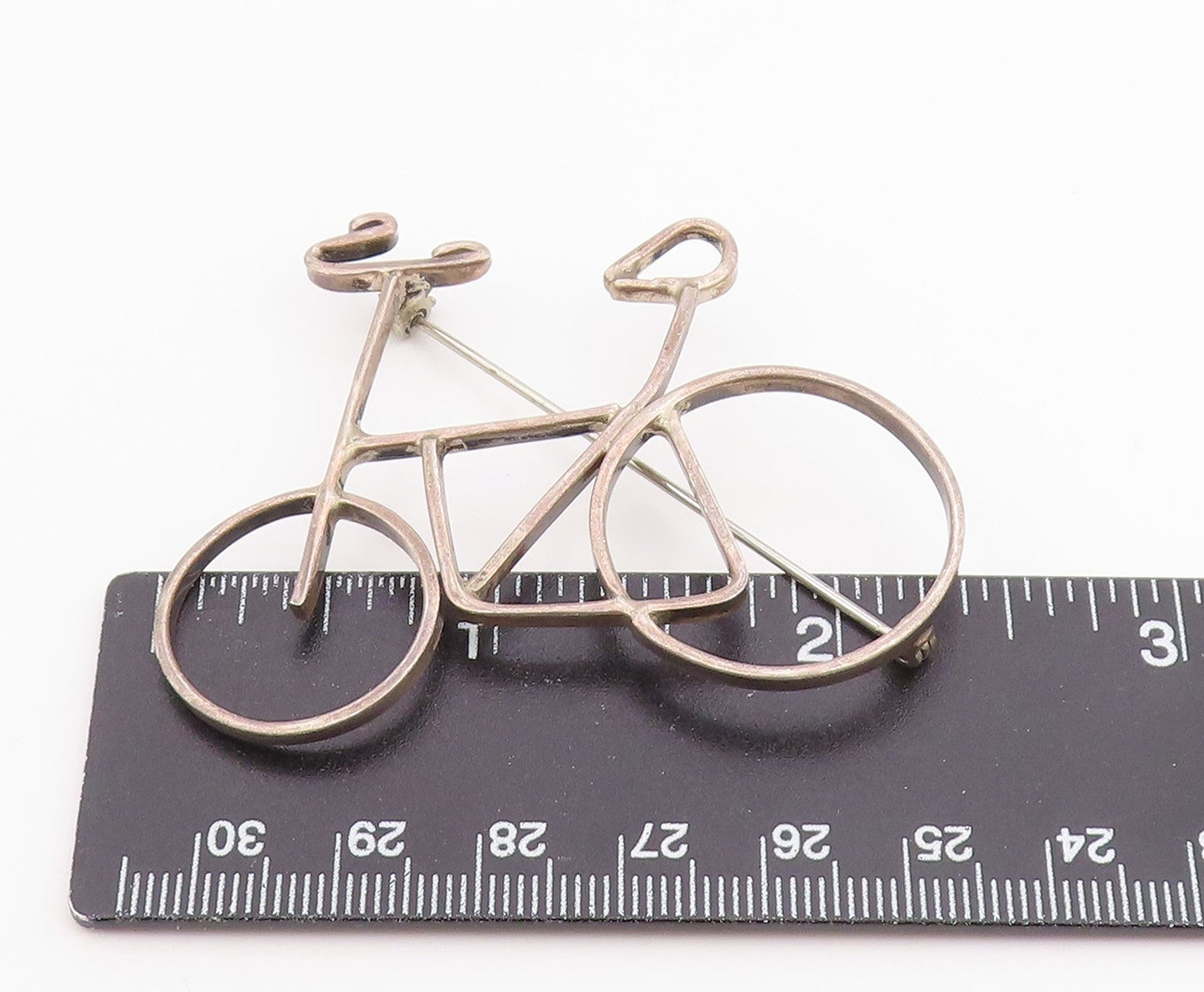 MEXICO 925 Sterling Silver Vintage Bicycle Motif Smooth Brooch Pin BP8768