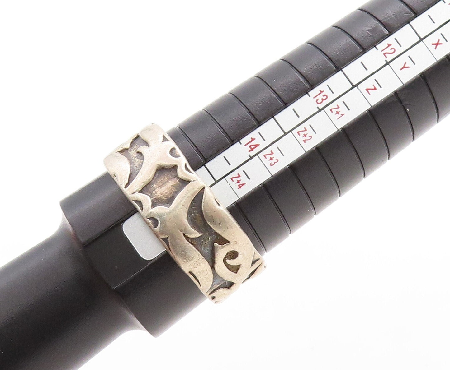 925 Sterling Silver Vintage Ring Solid Carved Fire Swirls Sz 15 RG31255