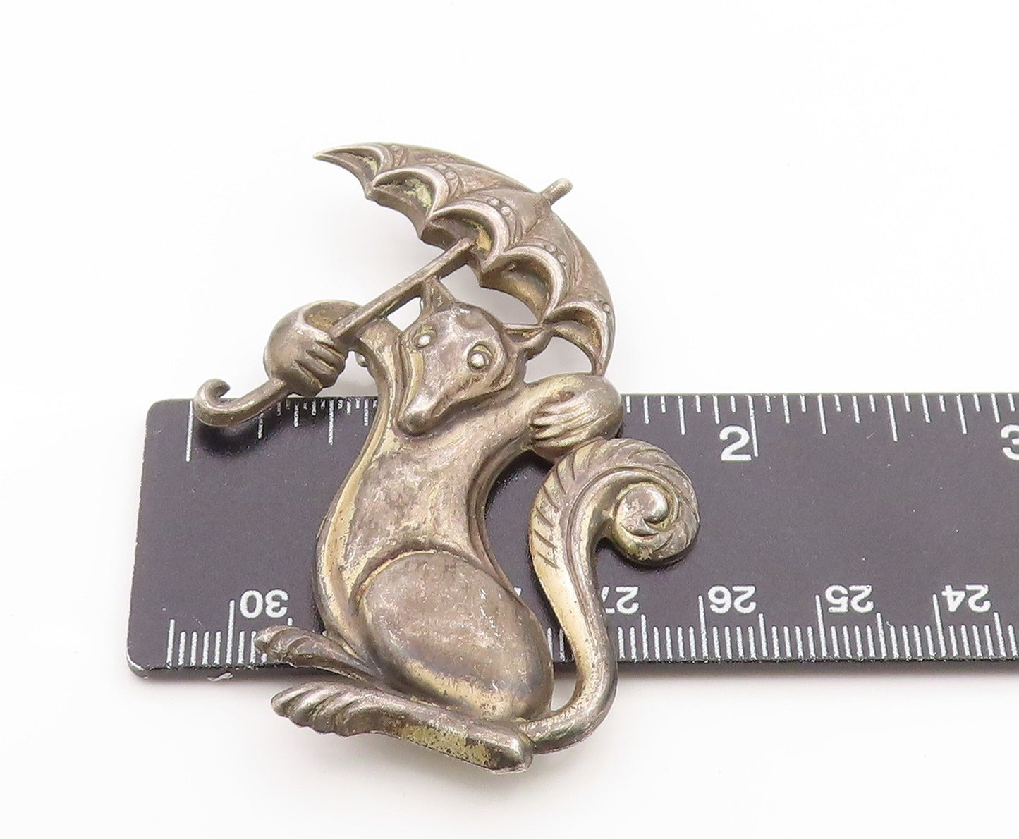925 Sterling Silver Vintage Brooch Pin TRUART Fox With Umbrella Cutout BP12252