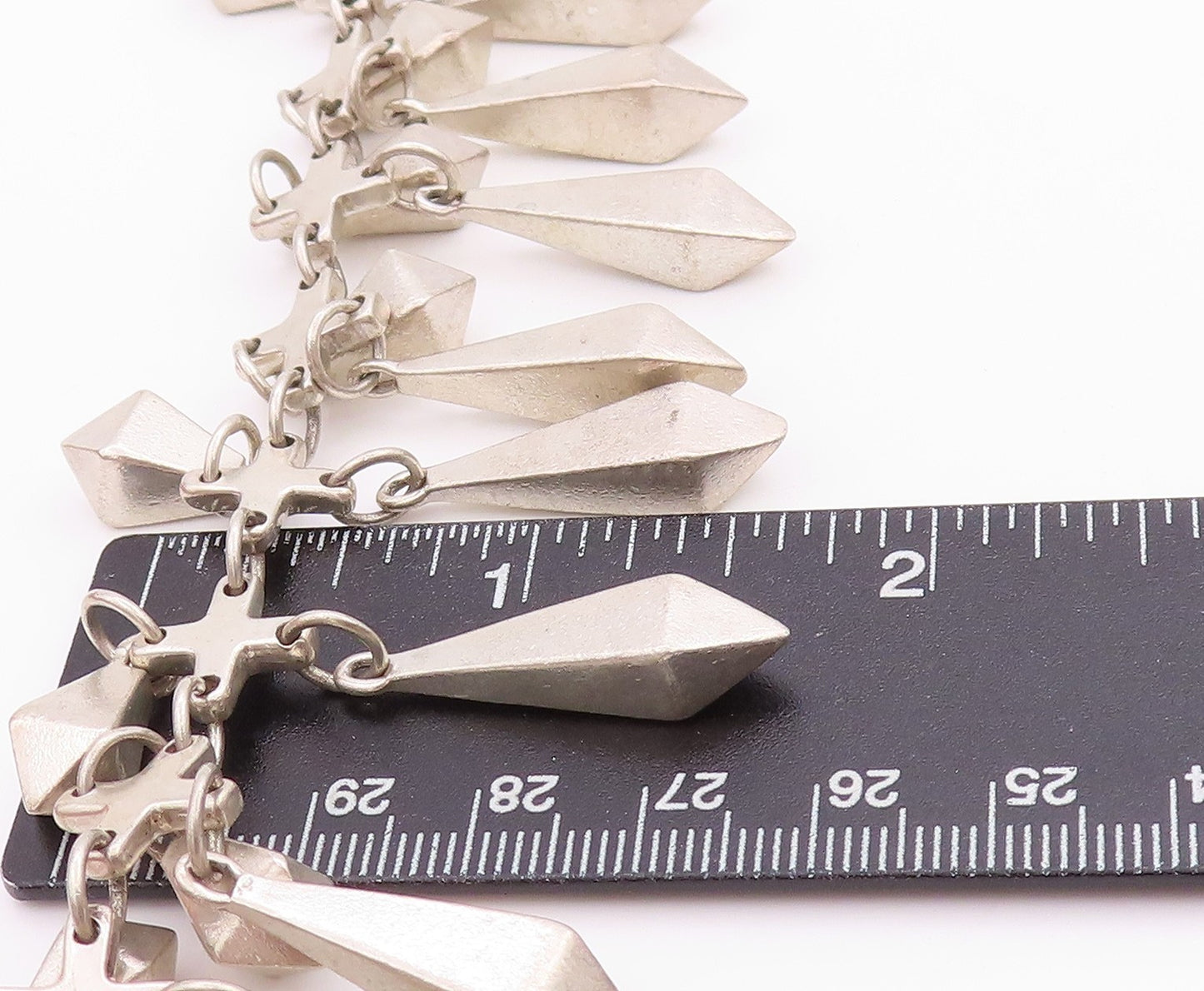 925 Sterling Silver Vintage Bracelet Modernist Heavy Dangling Diamonds BT11314