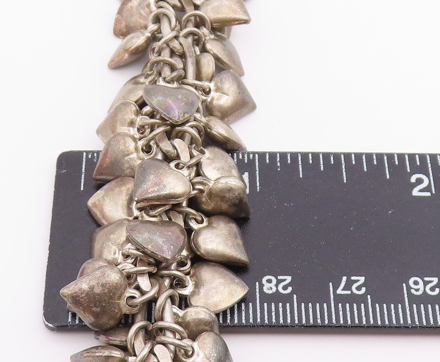 925 Sterling Silver Vintage Bracelet Chunky Love Heart Cascade Chain BT12205