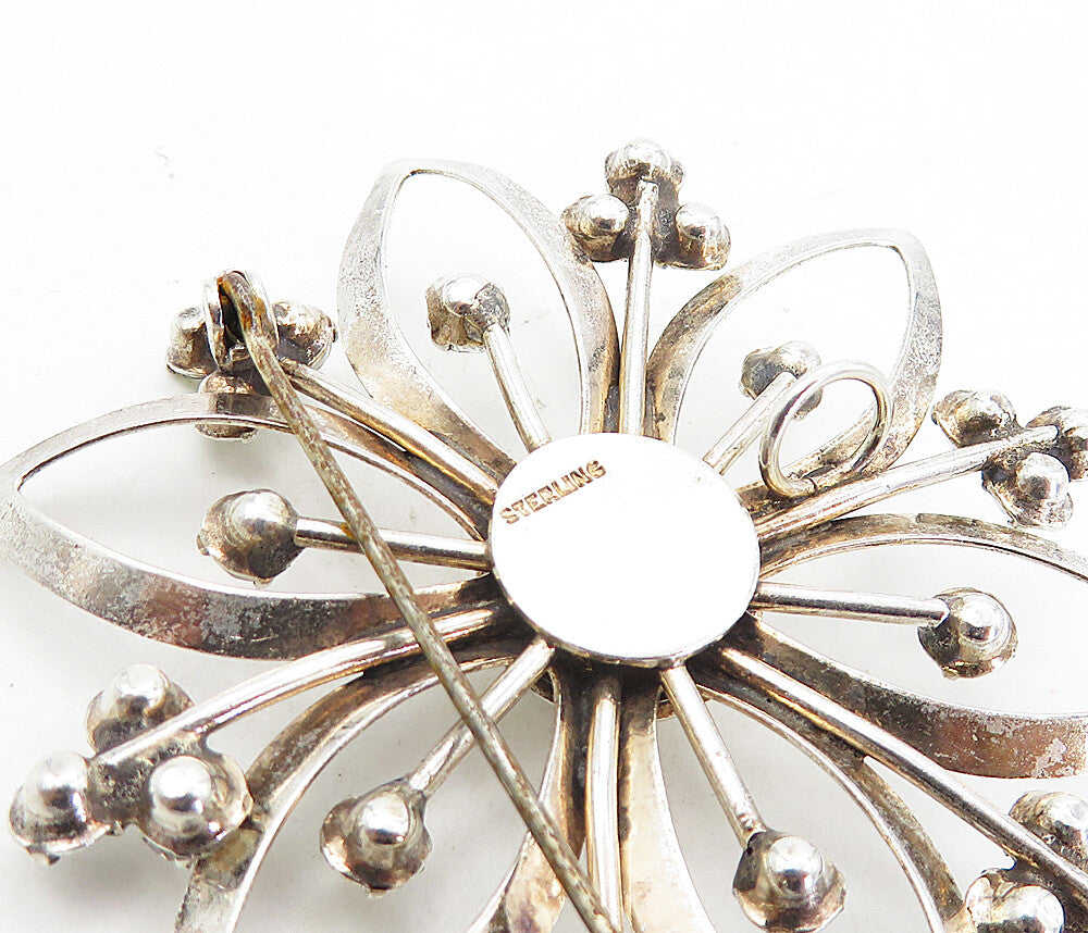 925 Sterling Silver Vintage Shiny Topaz Open Flower Motif Brooch Pin BP3008