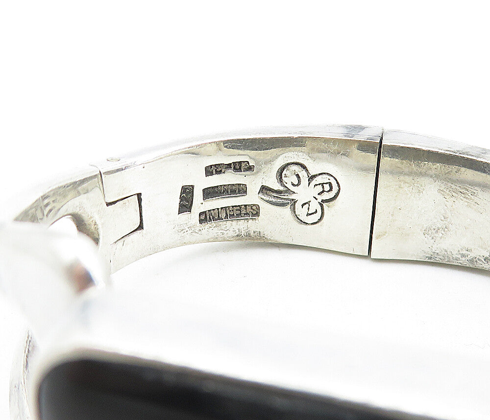 RCN MEXICO 925 Sterling Silver Vintage Black Onyx Bangle Bracelet BT3189