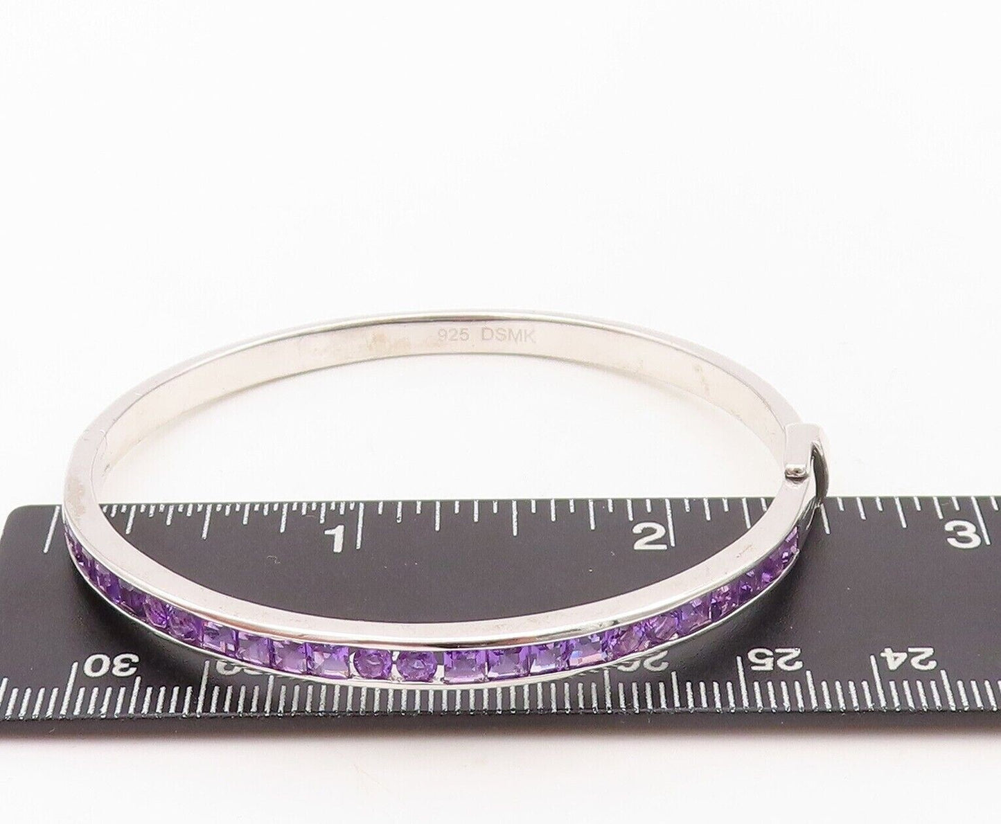 925 Sterling Silver Vintage Bracelet Square & Round Amethyst Bangle BT10733