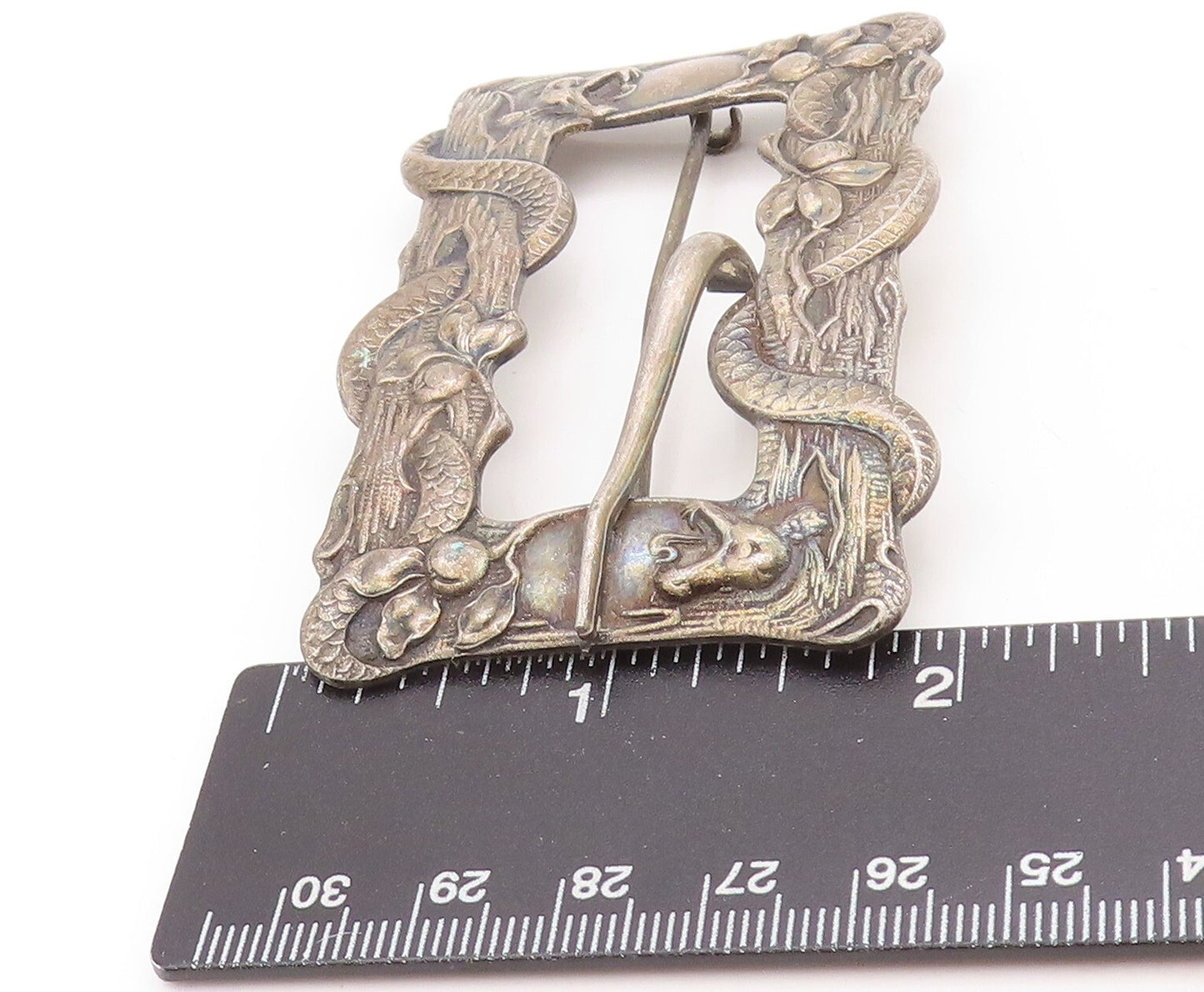 925 Sterling Silver Vintage Cloth Pin Dark Tone Floral Frame Carved TR3845