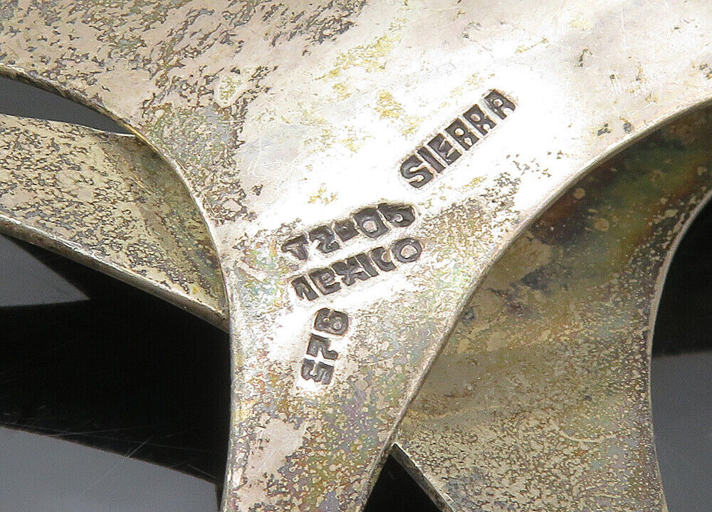 SIERRA MEXICO 925 Silver Vintage Heavy Large Modernist Brooch Pin BP8258