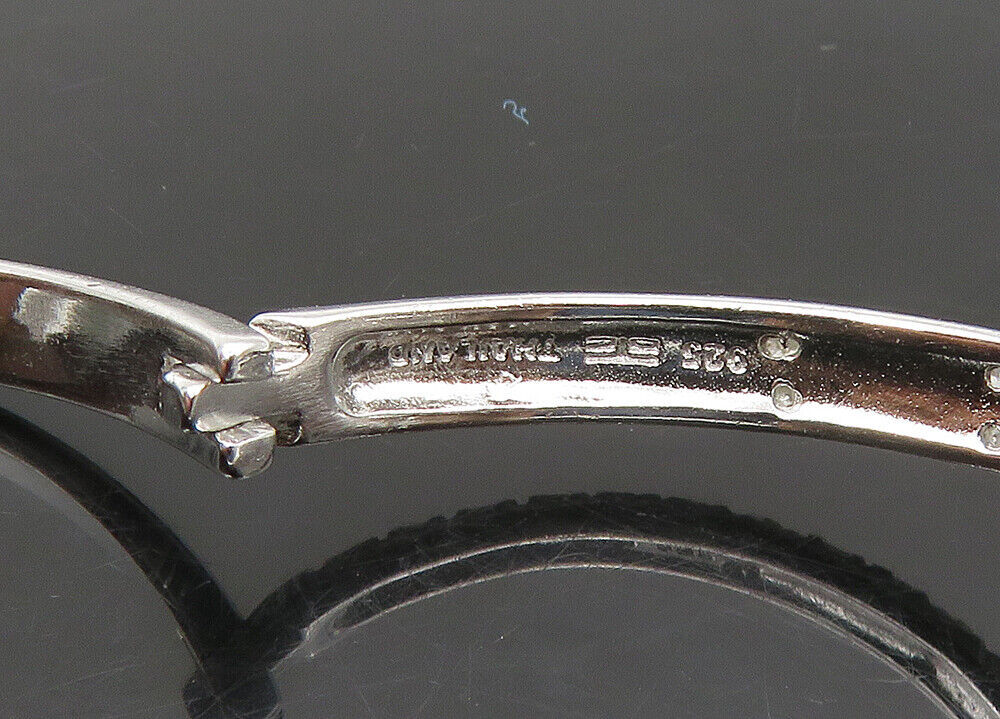 925 Sterling Silver Vintage Shiny Genuine Diamonds Hoop Earrings EG11301