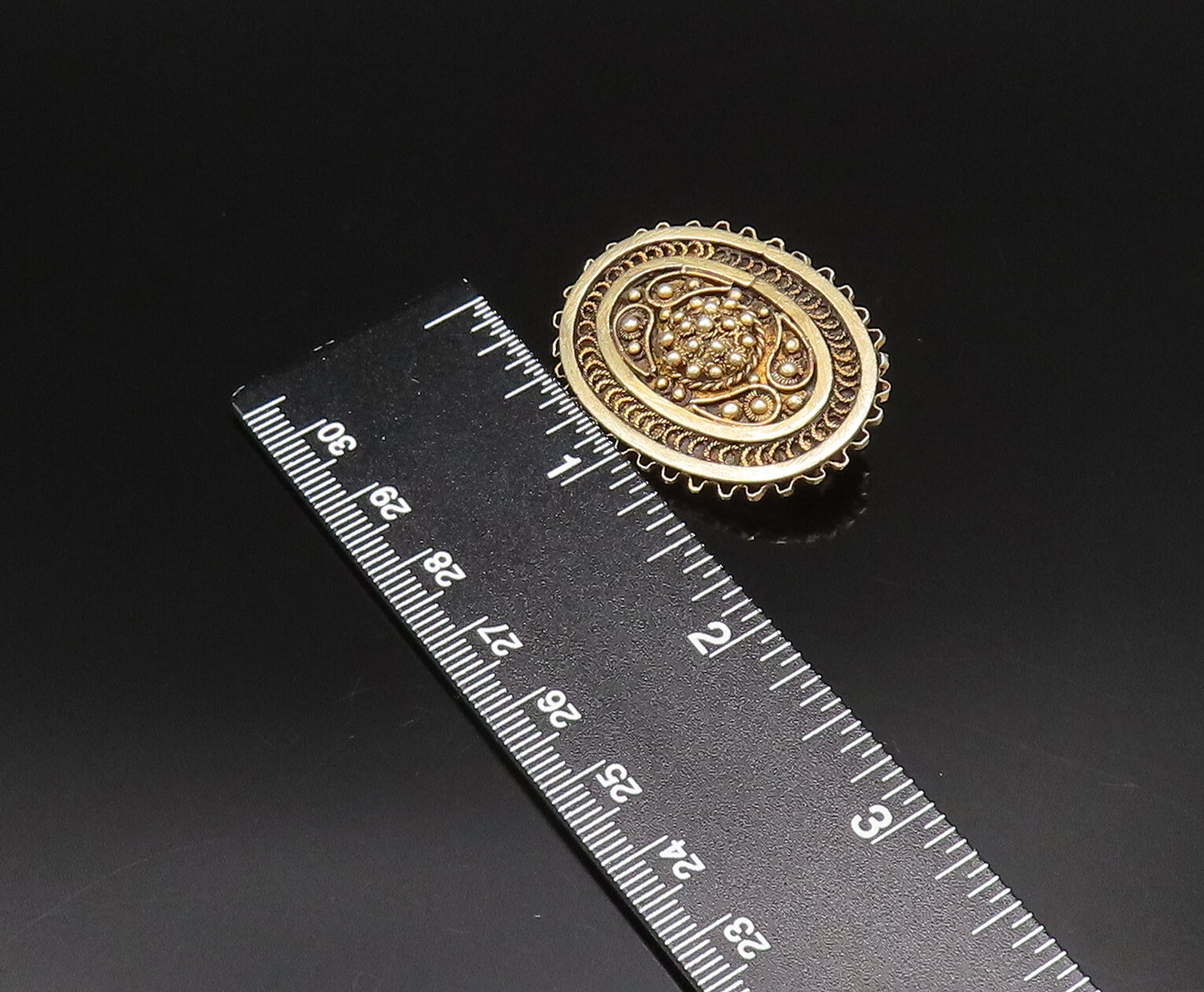 925 Silver Vintage Antique Beaded & Rope Twist Gold Plated Brooch Pin BP9949