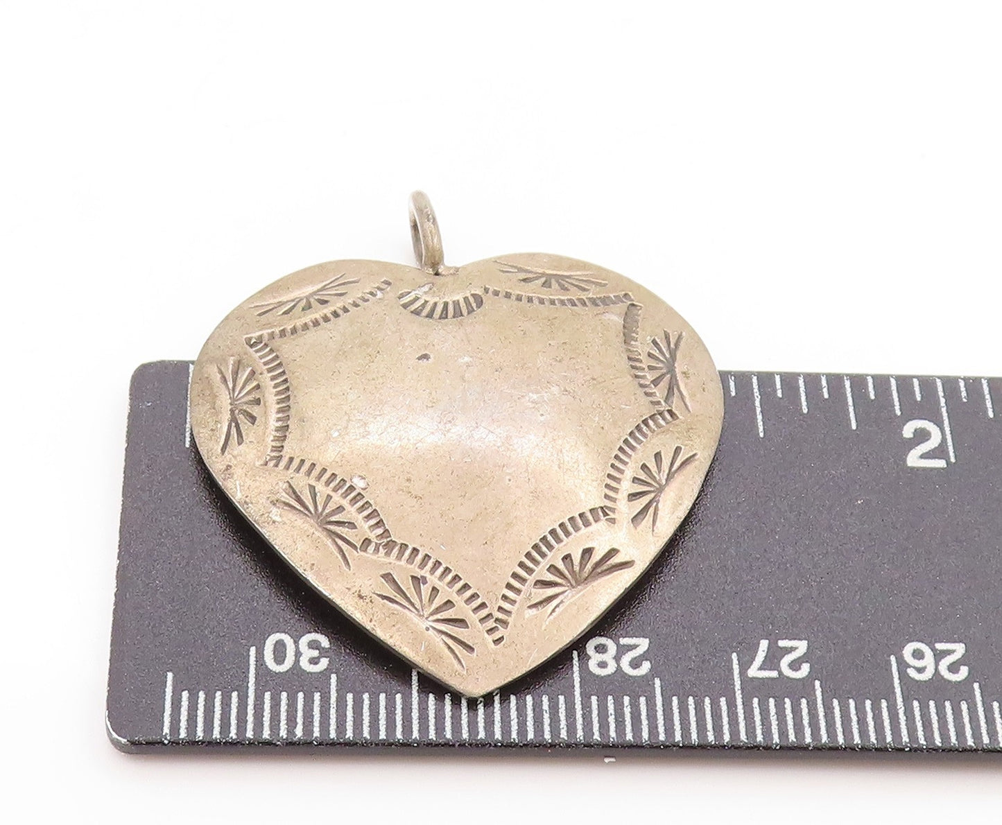 925 Sterling Silver Vintage Pendant Etched Tribal Floral Love Heart PT25089