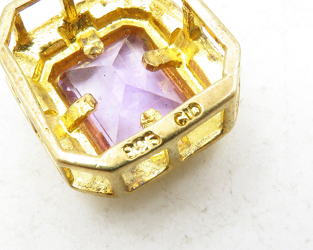 925 Sterling Silver Amethyst Shiny Gold Plated Slide Pendant PT10136