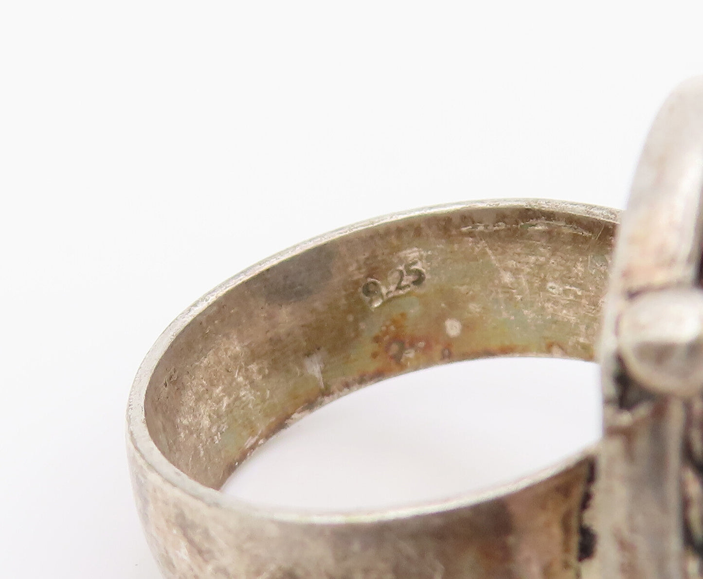 925 Silver Vintage Green Ocean Jasper Twisted Rope Halo Ring Sz 7 RG26625