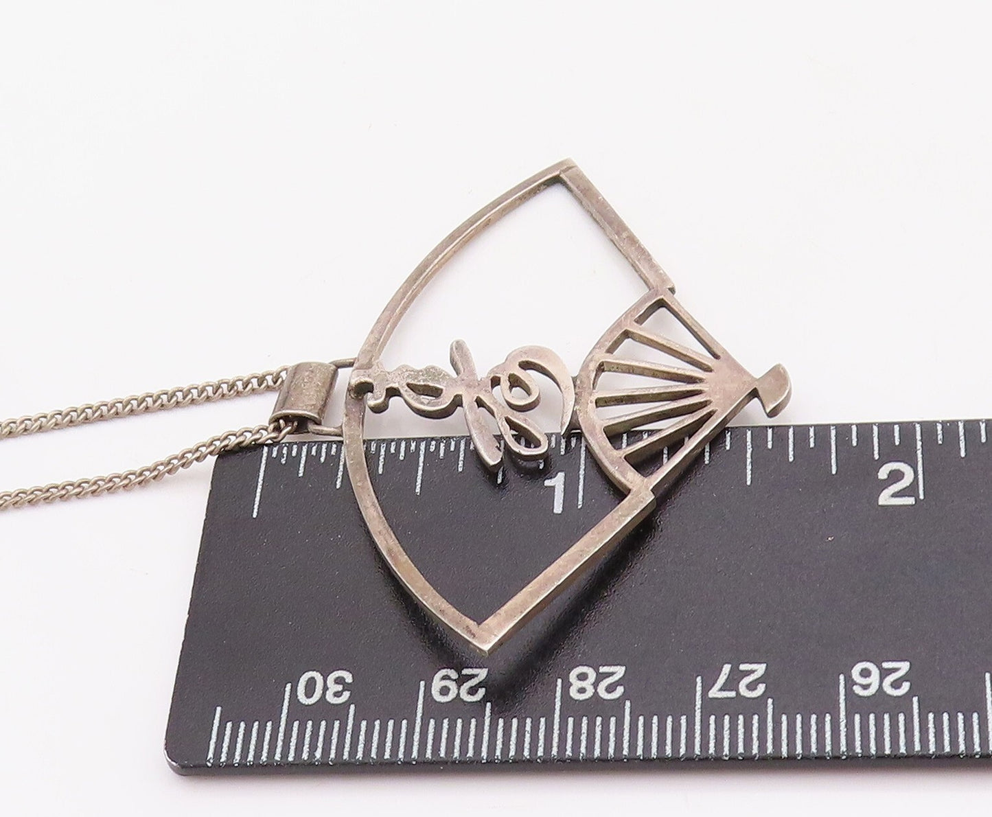 925 Sterling Silver Vintage Necklace Dark Tone Cutout Chinese Hand Fan NE4386