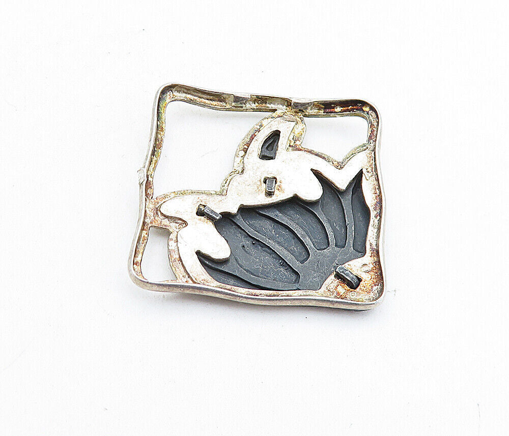 925 Sterling Silver Vintage Floral Open Flower Design Square Pendant PT4381