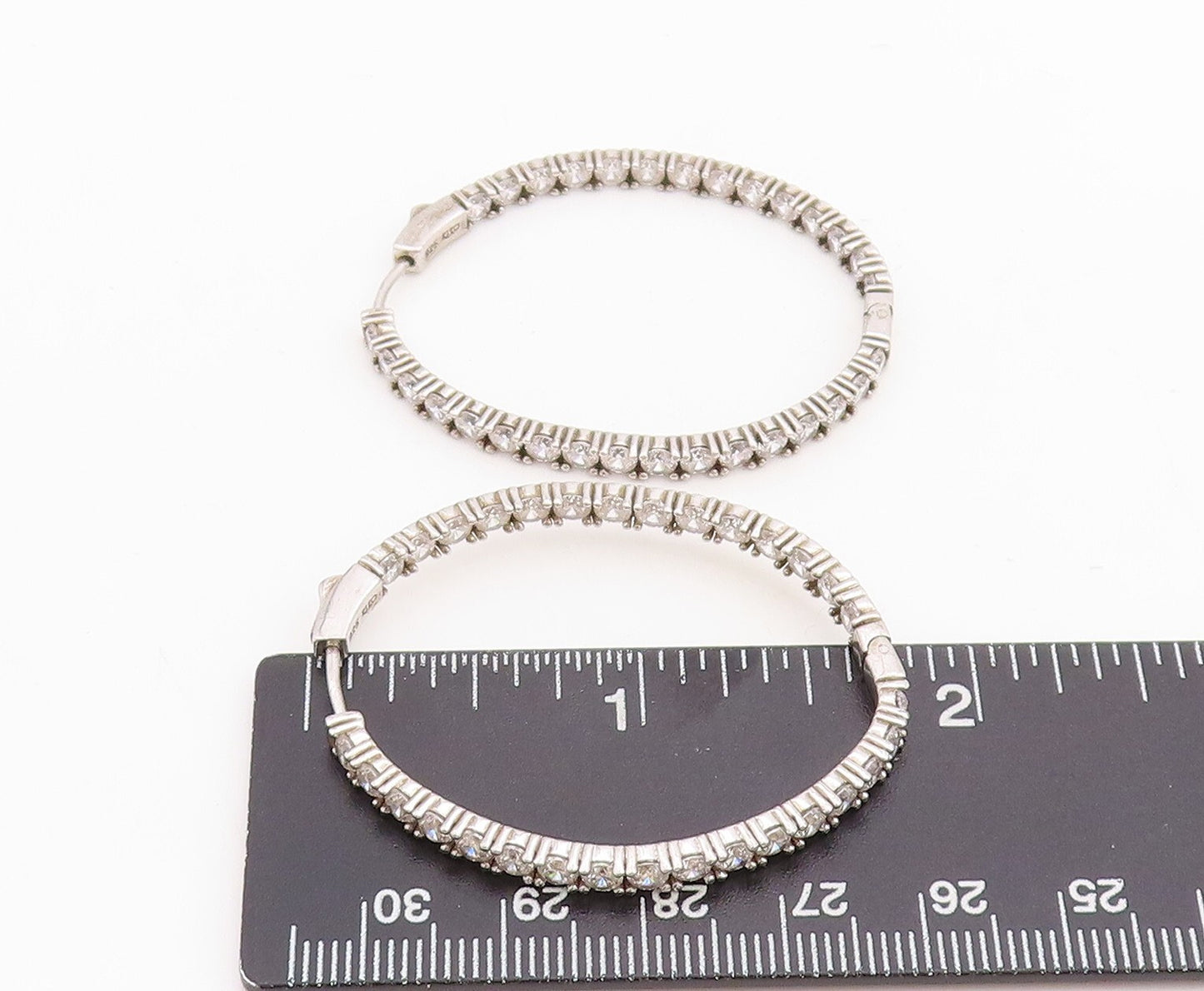 925 Sterling Silver Vintage Earrings Dark Tone Topaz Inlay Large Hoops EG13243