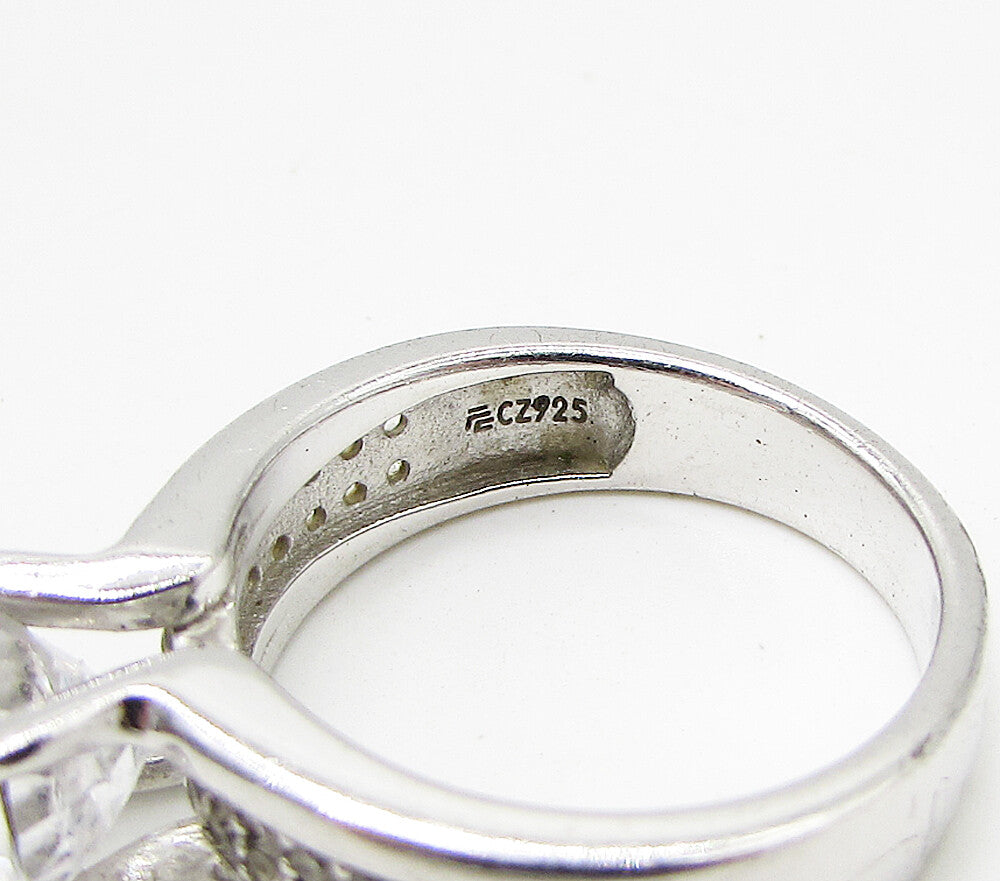 925 Sterling Silver Faceted White Cubic Zirconia Band Ring Sz 7 RG3267