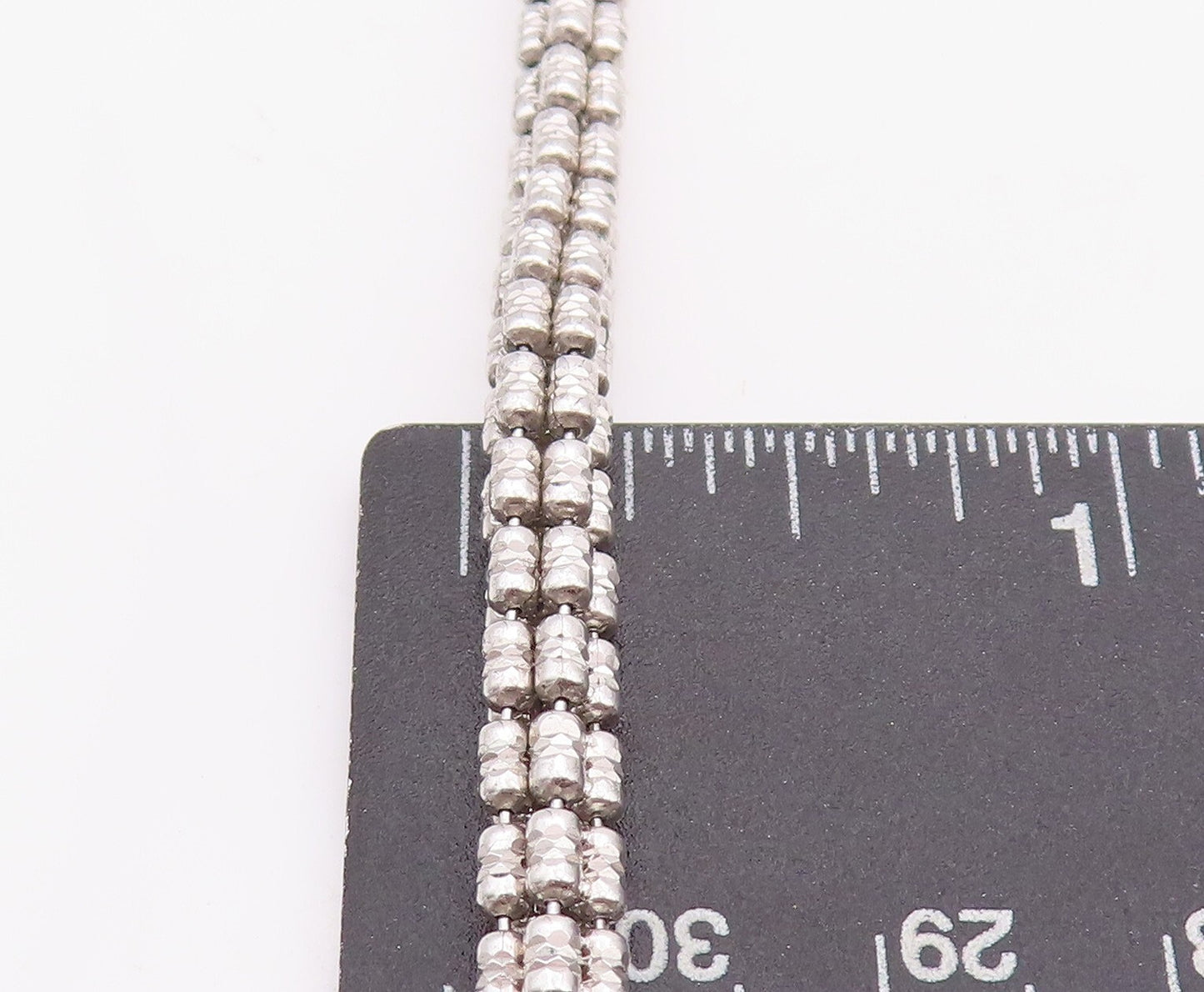 925 Sterling Silver Vintage Necklace Designer Beaded Cuboids Carved Chain NE4334