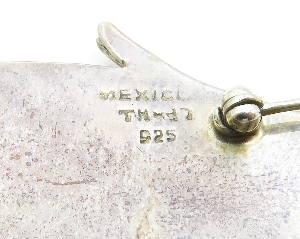 MEXICO 925 Sterling Silver Vintage Flower Etched Cat Motif Brooch Pin BP4640