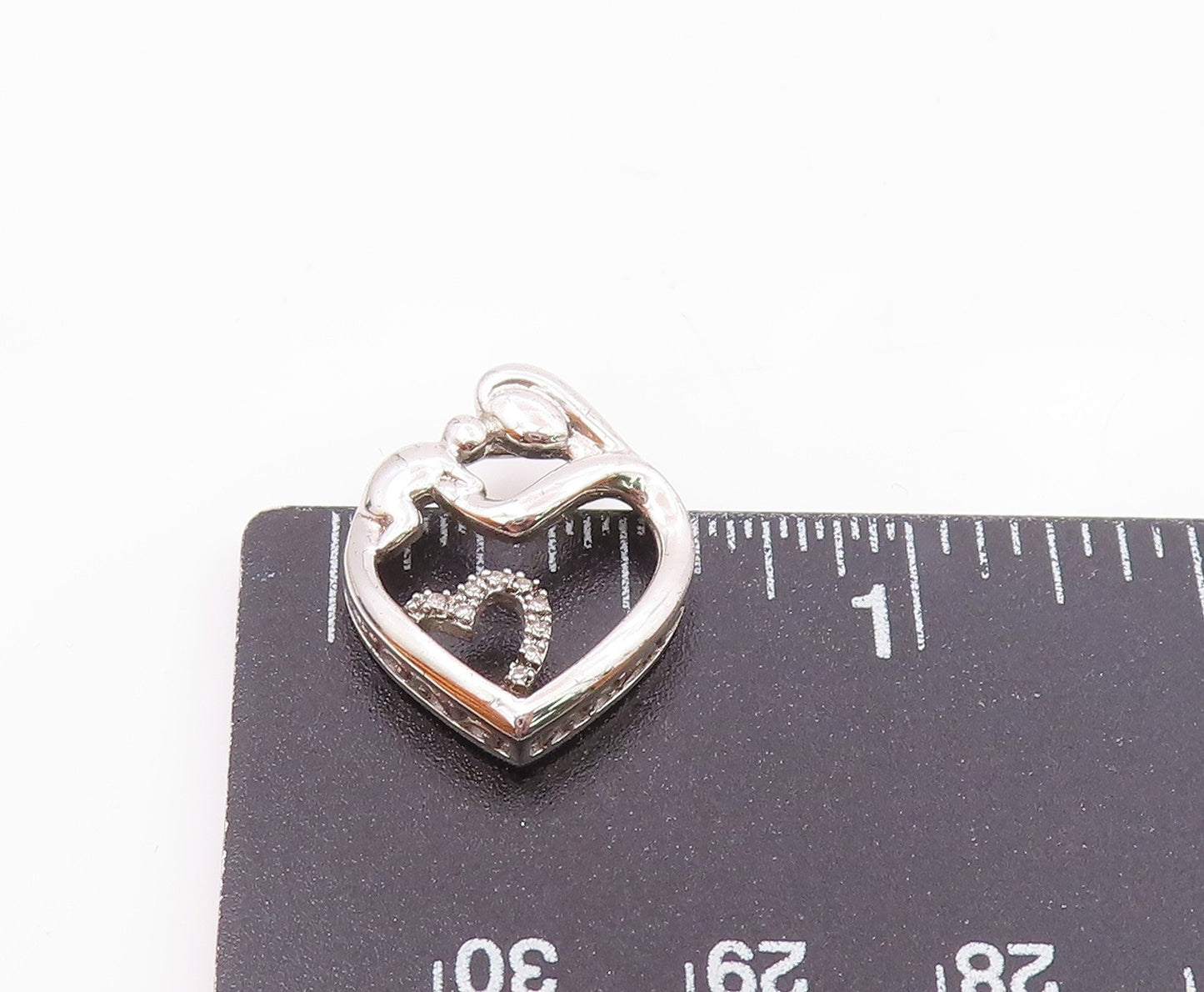 925 Sterling Silver Genuine Diamonds Mom & Baby Love Heart Pendant PT7849