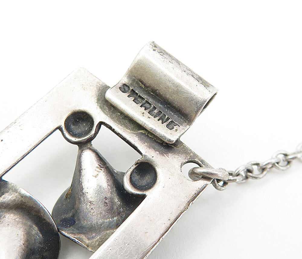 925 Sterling Silver Vintage Oxidized Flower Square Link Chain Bracelet BT3781