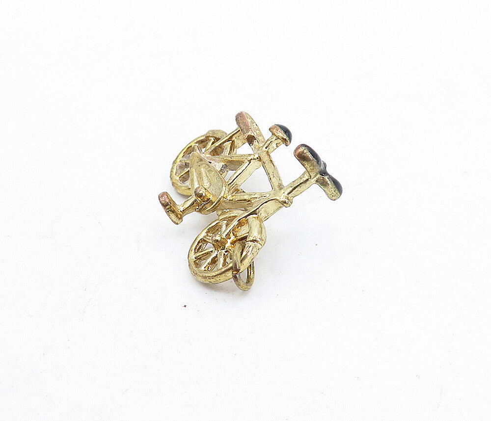 925 Sterling Silver Vintage Gold Plated Enamel Bicycle Motif Pendant PT3128