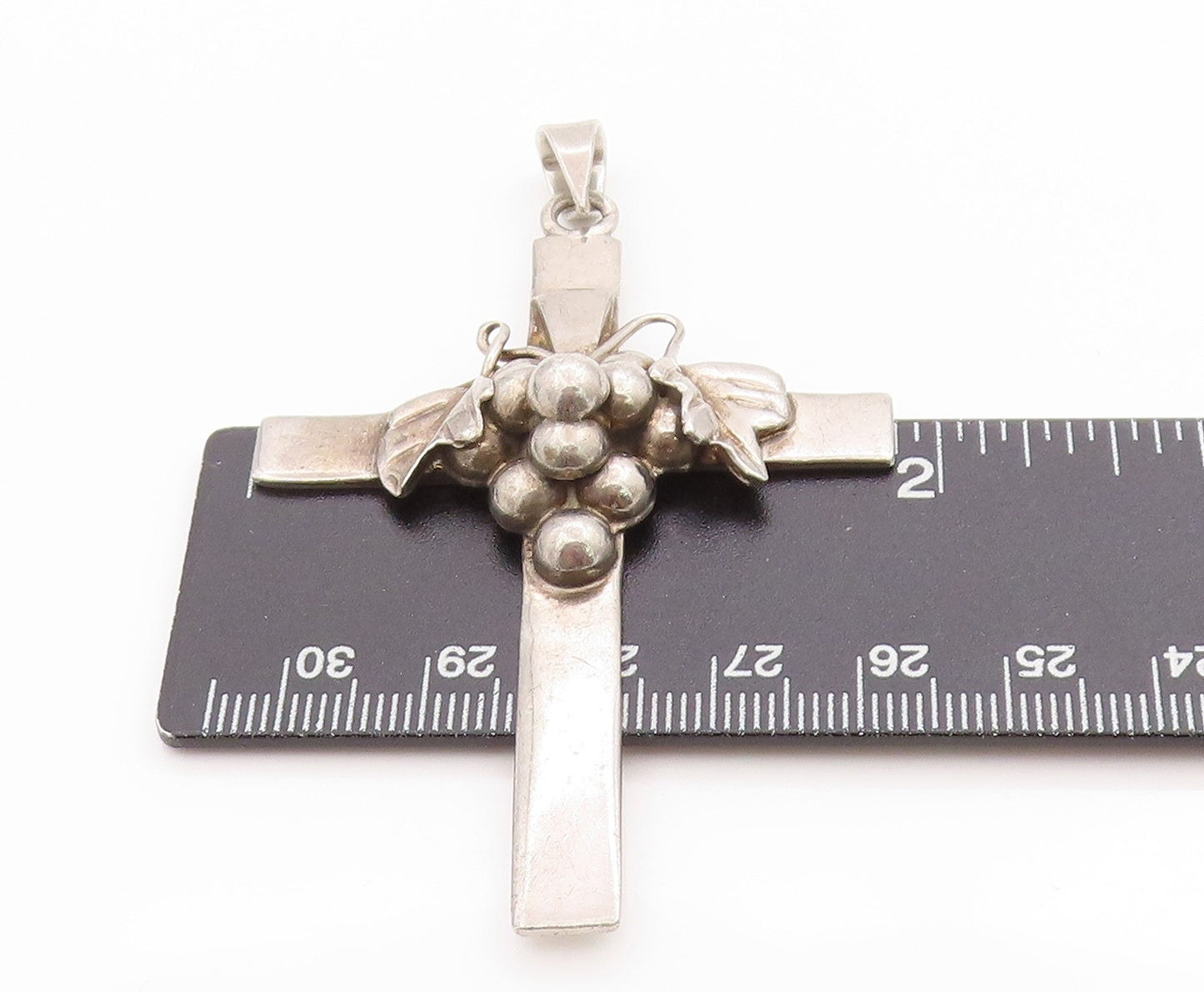 925 Sterling Silver Vintage Pendant TAXCO Grapevine Religious Cross PT24948