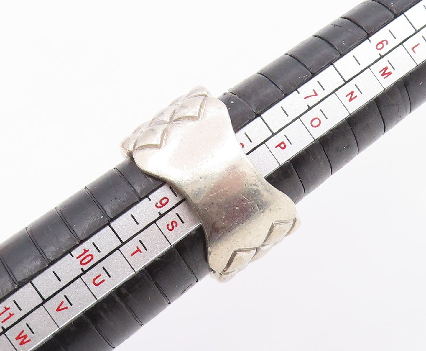 925 Sterling Silver Vintage Ring Real Diamonds Quilted Dome Band Sz 8.5 RG35742