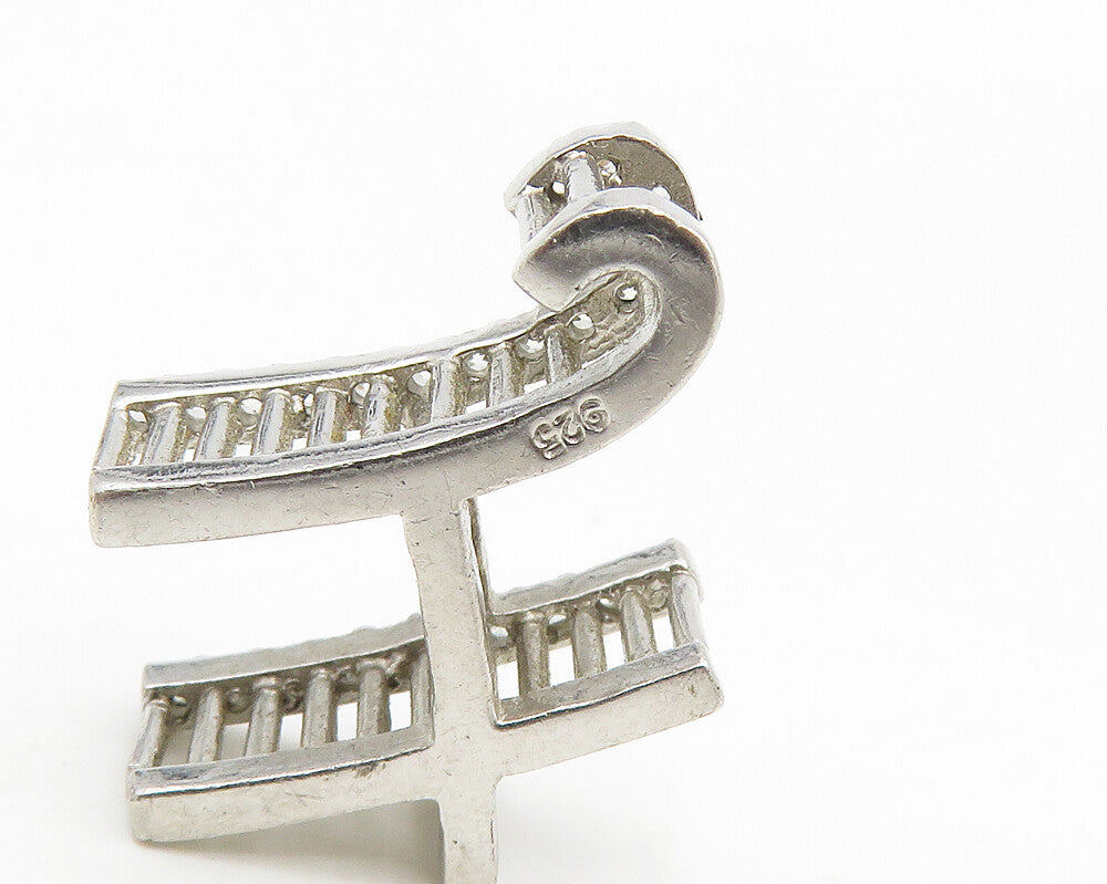 925 Sterling Silver Shiny White Topaz Letter H Initial Drop Pendant PT14519