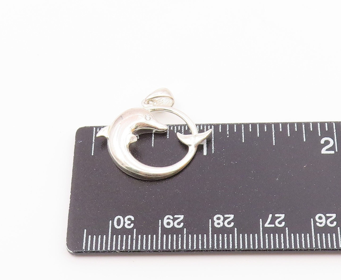 925 Sterling Silver Vintage Coiled Dolphin With Topaz Eye Pendant PT20703