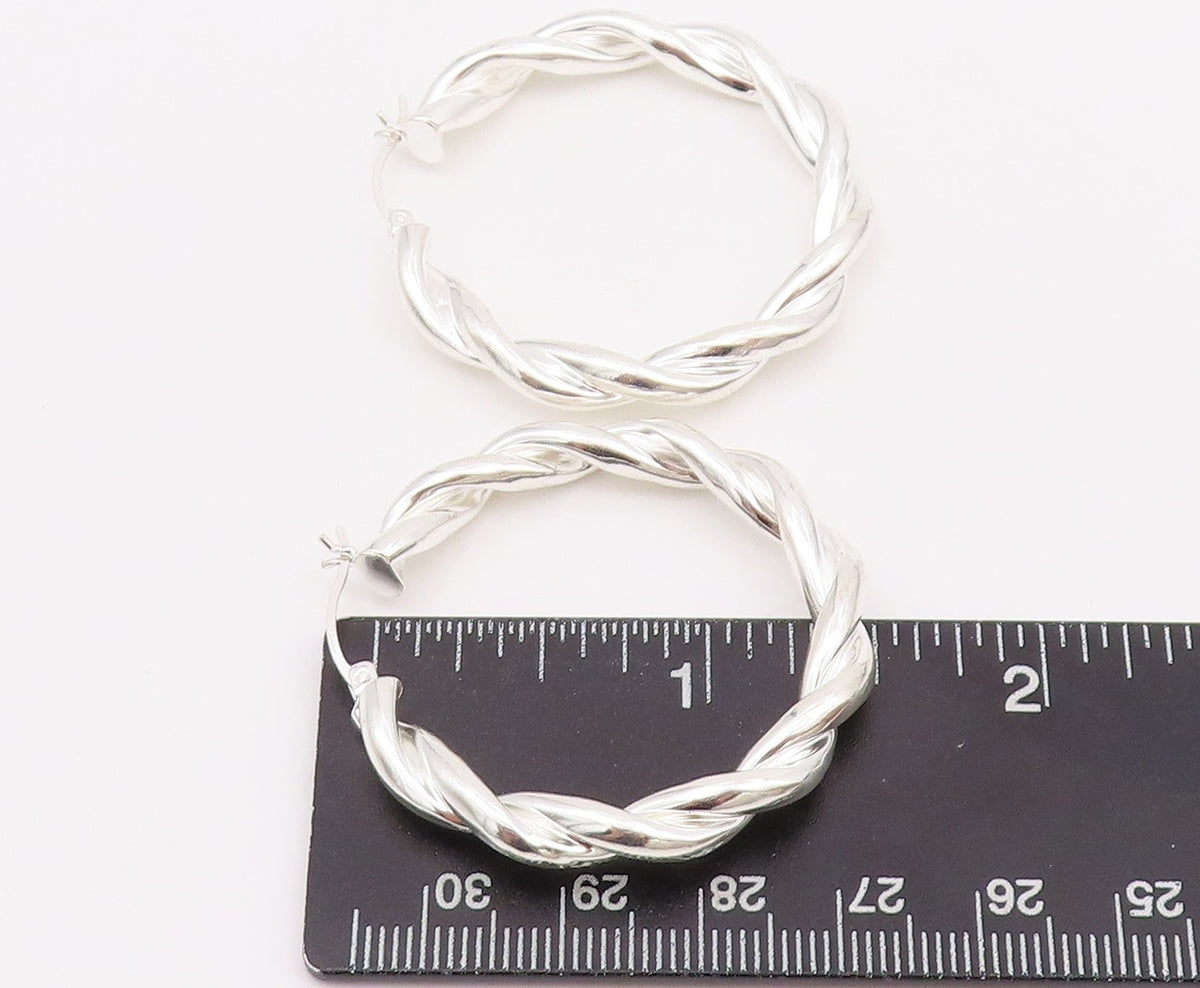 925 Sterling Silver Vintage Earrings Modernist Twisted Wire Design Hoops EG13651