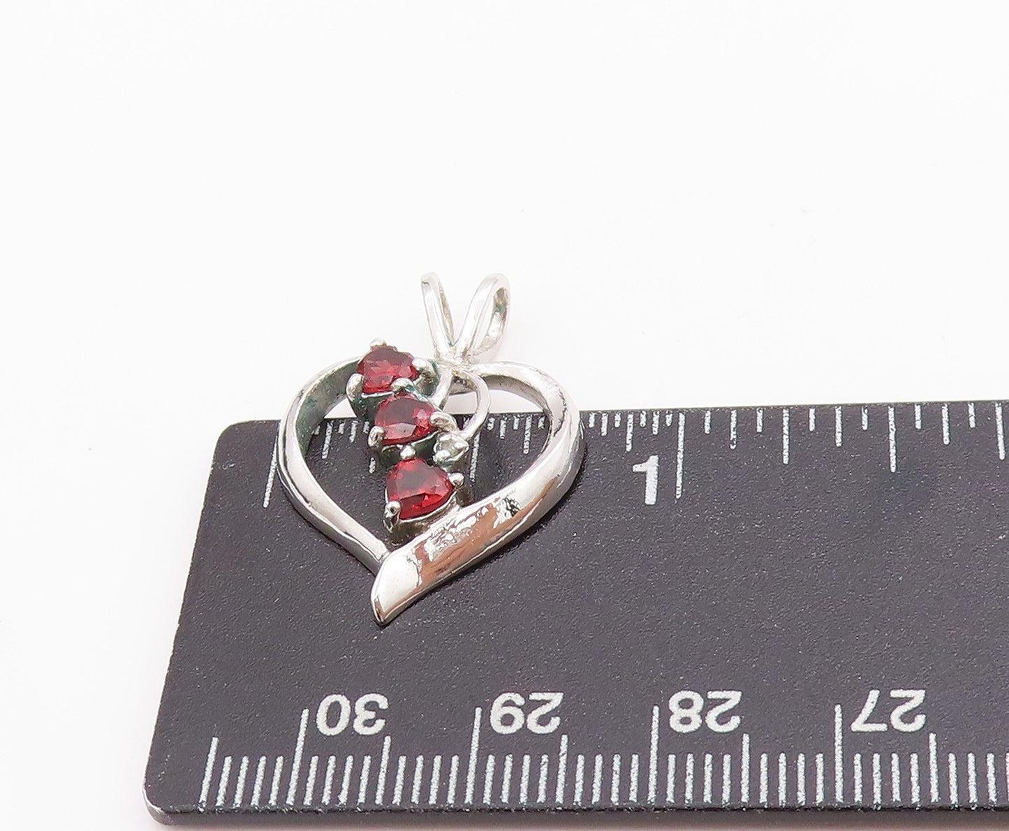 925 Sterling Silver Vintage Pendant Designer Cutout Garnet Heart PT24562