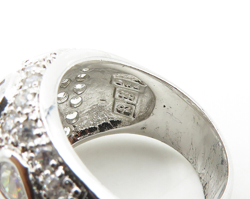 925 Silver Vintage Cubic Zirconia Tear Drops Dome Band Ring Sz 8 RG19411