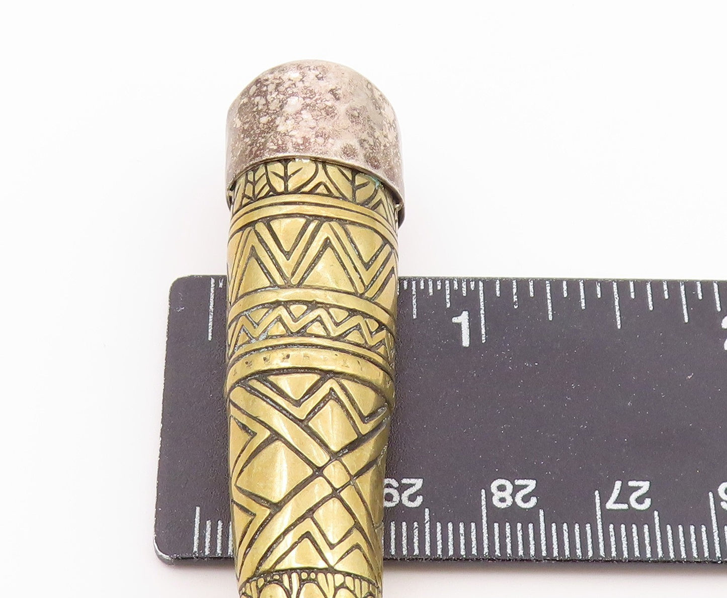 925 Sterling Silver Vintage Pendant Two Tone Geometric Engraved Horn PT26466